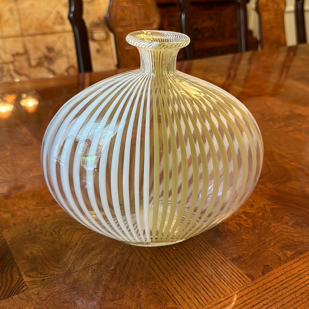 Z Gallerii Modern glass vase with white and beige stripes.